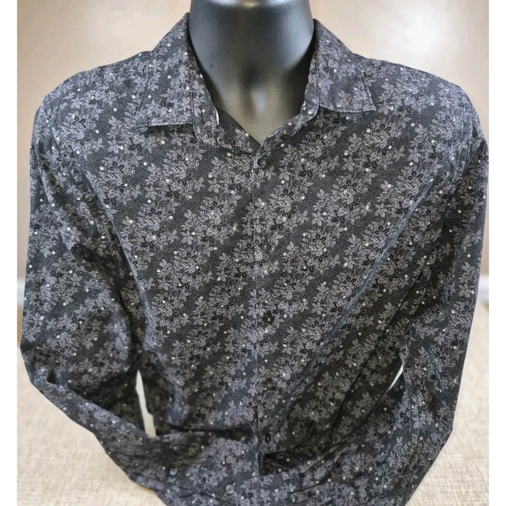 Denim and Flower Black GRay Floral Long Sleeve Shirt Size Medium